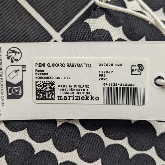 Marimekko New Small Räsymatto Coin Purse Wallet, Black And White, Scandinavian - Picture 9 of 9